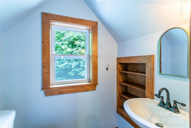 1146 Thomas Branch Rd, Marshall, NC 28753 - bathroom featuring lofted ceiling, a sink, and toilet