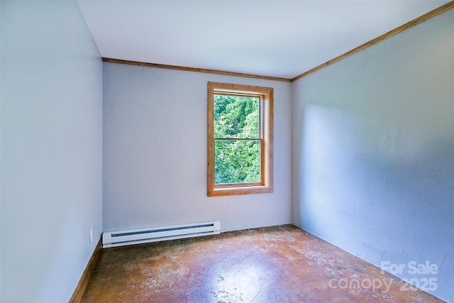 1146 Thomas Branch Rd, Marshall, NC 28753 - unfurnished room with a baseboard heating unit, unfinished concrete floors, and crown molding