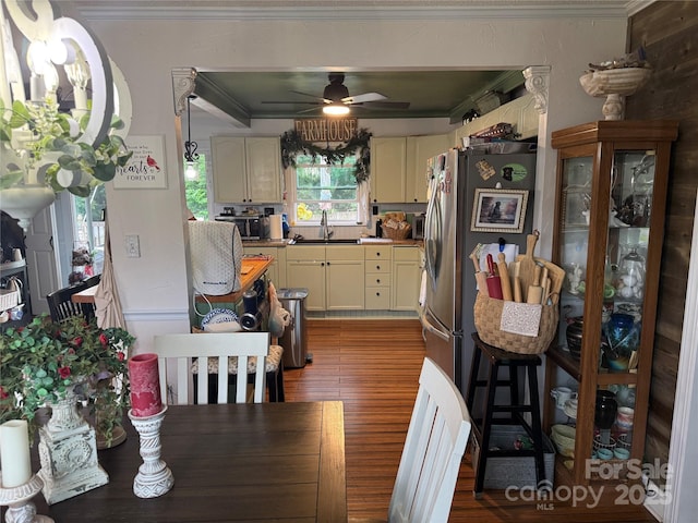 1895 Sandy Cir, Newton, NC 28658 - dining area with wood finished floors, ornamental molding, ceiling fan, and a chandelier