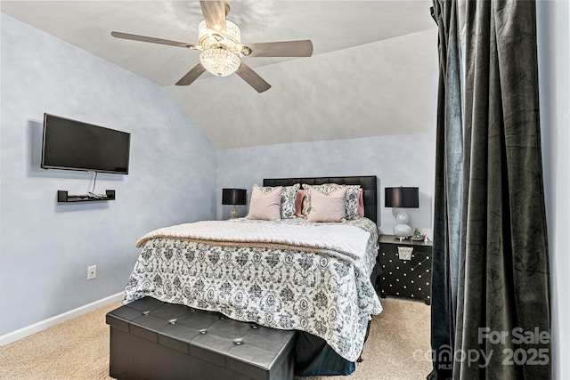 7809 Creek Park Dr, Denver, NC 28037 - bedroom with carpet floors, lofted ceiling, baseboards, and a ceiling fan