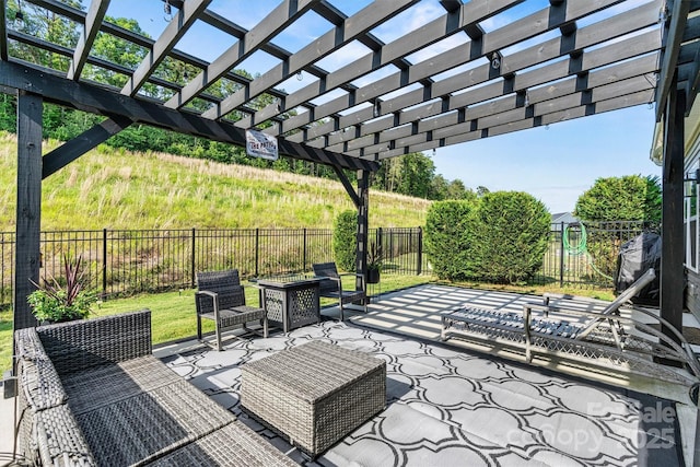 7809 Creek Park Dr, Denver, NC 28037 - fenced backyard featuring a pergola and an outdoor hangout area