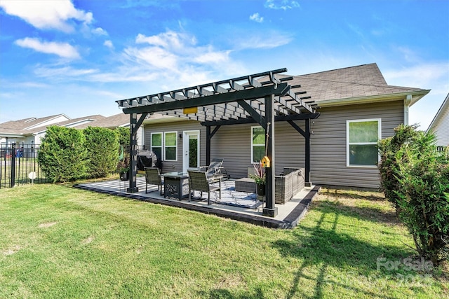 7809 Creek Park Dr, Denver, NC 28037 - rear view of house with a pergola, an outdoor living space, a patio area, and roof with shingles