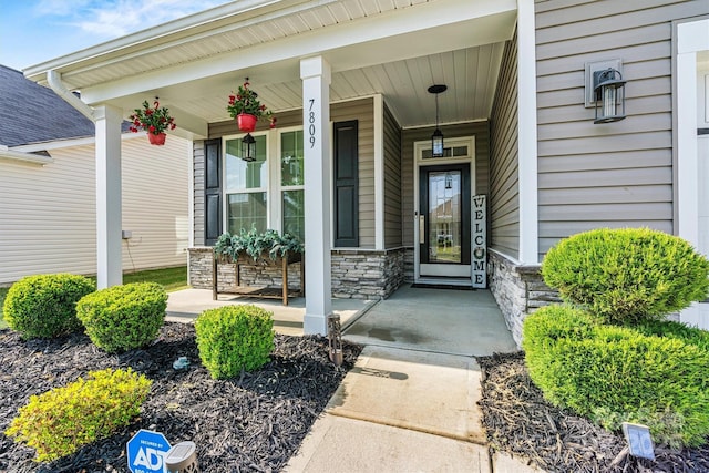 7809 Creek Park Dr, Denver, NC 28037 - doorway to property featuring a porch and stone siding
