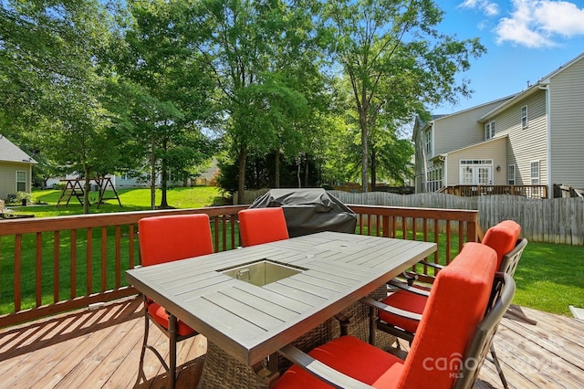 415 Glandon Ct, Fort Mill, SC 29708 - wooden terrace with outdoor dining space and area for grilling