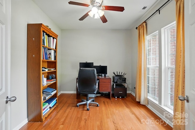 415 Glandon Ct, Fort Mill, SC 29708 - office with light wood-style floors, baseboards, and a ceiling fan