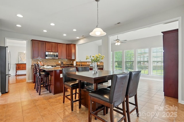 415 Glandon Ct, Fort Mill, SC 29708 - dining area with ceiling fan, light tile patterned floors, and recessed lighting