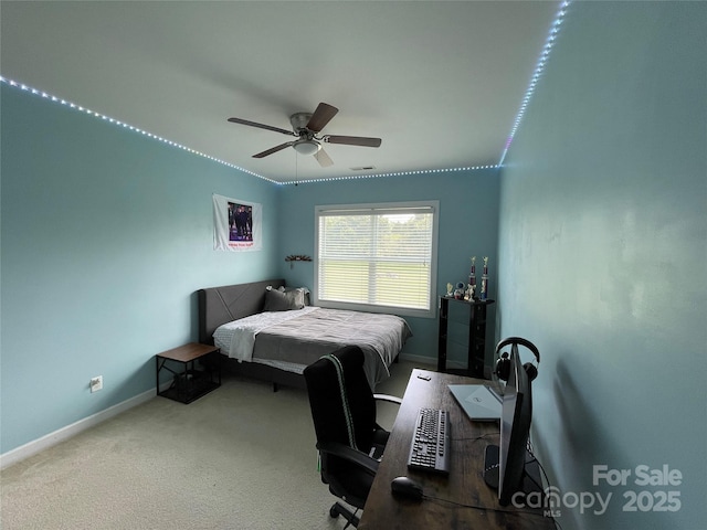 707 Five Leaf Ln, Waxhaw, NC 28173 - carpeted bedroom with an office area, baseboards, and ceiling fan