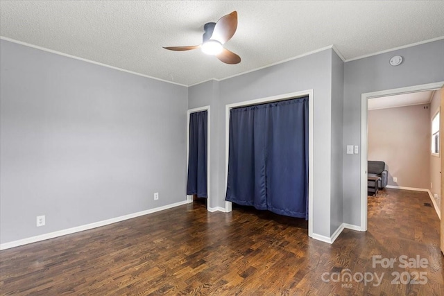 935 Church St, Kings Mountain, NC 28086 - unfurnished room featuring ceiling fan, wood finished floors, a textured ceiling, crown molding, and baseboards