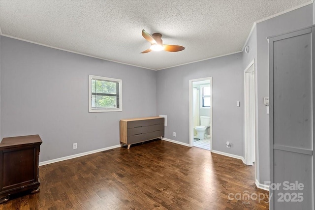 935 Church St, Kings Mountain, NC 28086 - unfurnished bedroom with crown molding, wood finished floors, a textured ceiling, baseboards, and ensuite bath