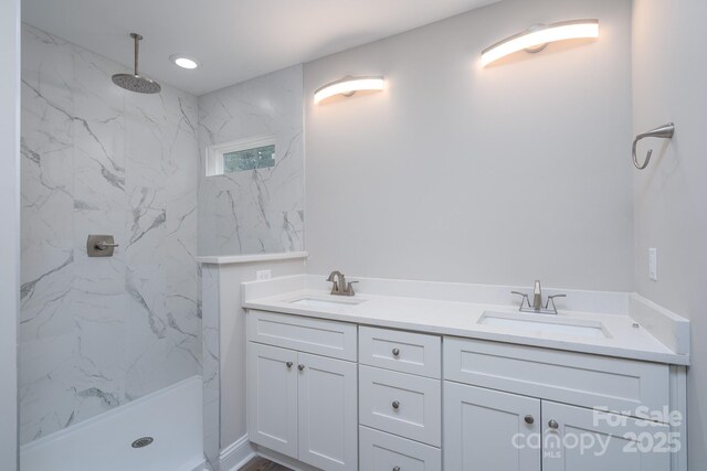248 Pioneer Dr, Mount Gilead, NC 27306 - bathroom with a marble finish shower and double vanity