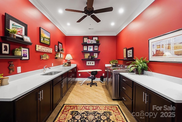 2354 Valelake Rd, York, SC 29745 - office space with a sink, ceiling fan, ornamental molding, baseboards, and recessed lighting