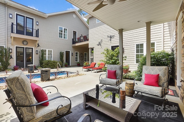 2354 Valelake Rd, York, SC 29745 - view of patio featuring an outdoor pool, a ceiling fan, and a balcony