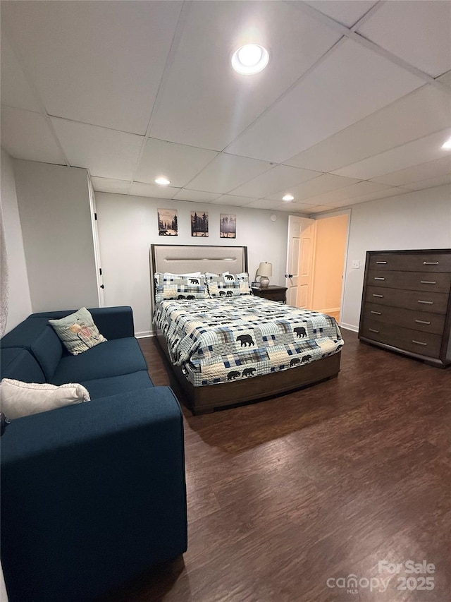 18 Olde Duffers Dr, Nebo, NC 28761 - bedroom featuring dark wood-style floors, a drop ceiling, baseboards, and recessed lighting