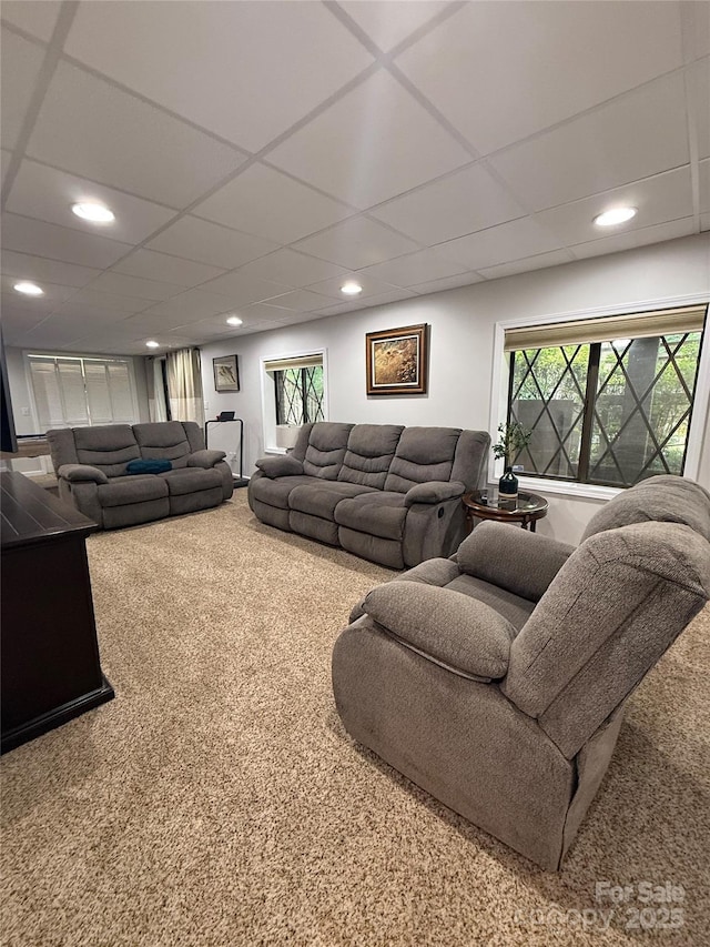 18 Olde Duffers Dr, Nebo, NC 28761 - carpeted living room with a paneled ceiling and recessed lighting