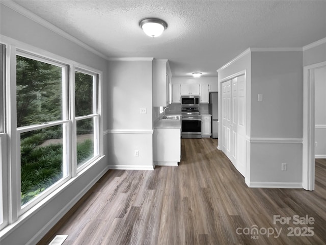124 Creek Hollow Trl, Belmont, NC 28012 - kitchen featuring appliances with stainless steel finishes, a sink, a textured ceiling, dark wood-style flooring, and white cabinets