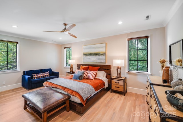 4211 Tangle Dr, Charlotte, NC 28211 - bedroom featuring light wood finished floors, baseboards, recessed lighting, and a ceiling fan