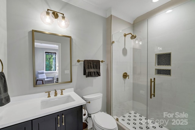 4211 Tangle Dr, Charlotte, NC 28211 - bathroom with toilet, a stall shower, and vanity