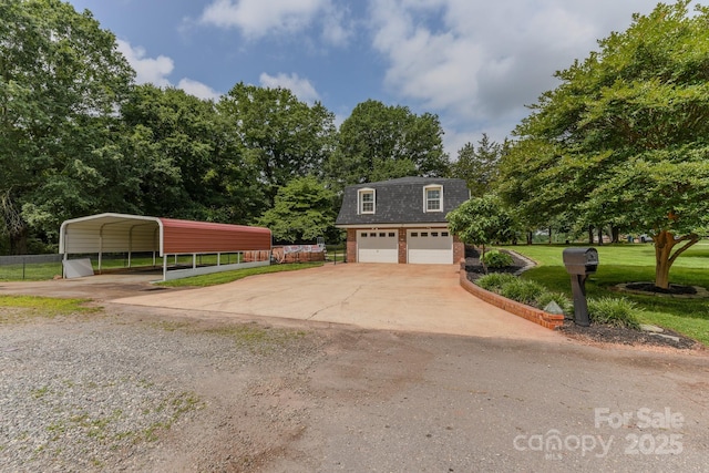 1867 Shannon Dr, Conover, NC 28613 - view of front of house featuring driveway, brick siding, a garage, a shingled roof, and a detached carport