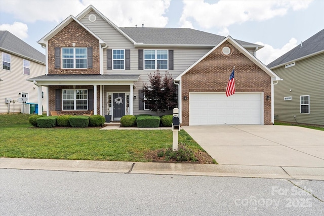 197 Roanoke Rd, Fletcher, NC 28732 - traditional-style home with brick siding, driveway, a front lawn, and an attached garage