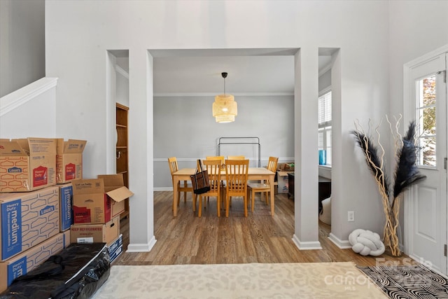197 Roanoke Rd, Fletcher, NC 28732 - dining area featuring wood finished floors, baseboards, and crown molding