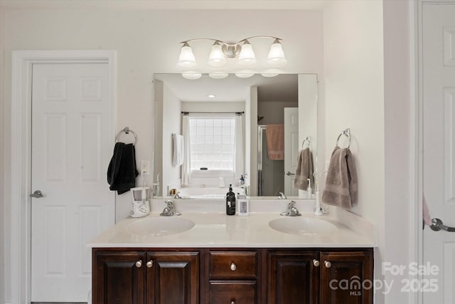 197 Roanoke Rd, Fletcher, NC 28732 - bathroom with a shower stall, a garden tub, and double vanity