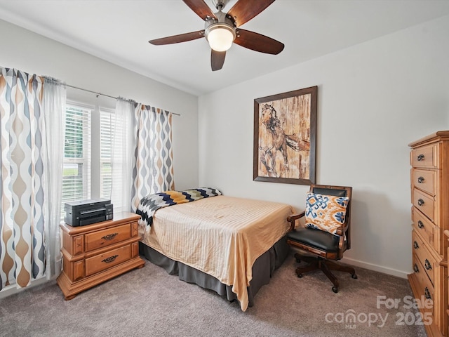 11225 Island View Ln, Lancaster, SC 29720 - bedroom with light carpet, a ceiling fan, and baseboards