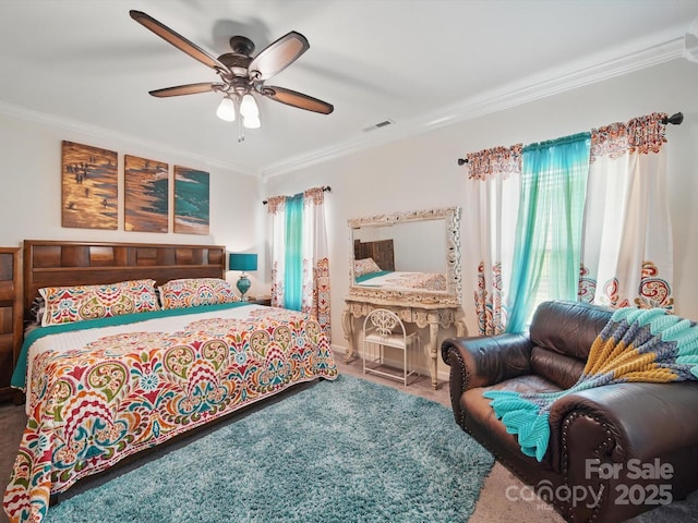 11225 Island View Ln, Lancaster, SC 29720 - bedroom featuring crown molding, carpet, and ceiling fan