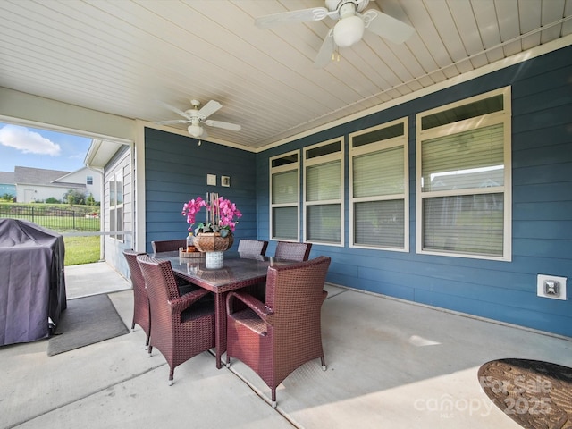 11225 Island View Ln, Lancaster, SC 29720 - view of patio / terrace featuring a ceiling fan, outdoor dining area, and a grill