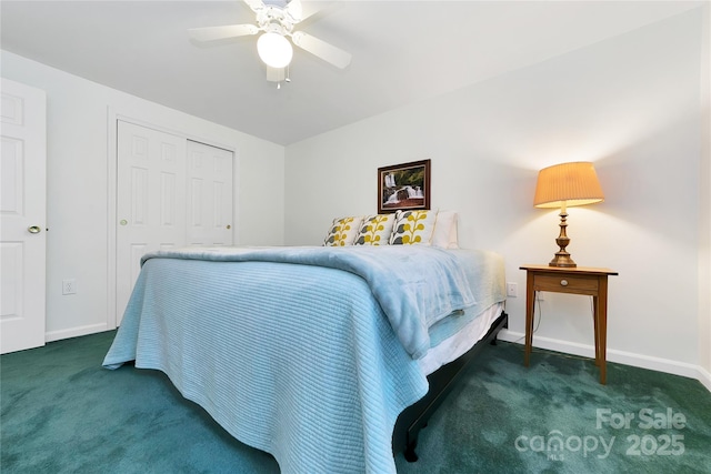 500 Cheestoonaya Way, Brevard, NC 28712 - bedroom with carpet flooring, baseboards, a closet, and a ceiling fan