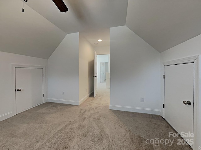 231 Brook Ave SE, Concord, NC 28025 - bonus room featuring lofted ceiling, baseboards, light carpet, a ceiling fan, and recessed lighting