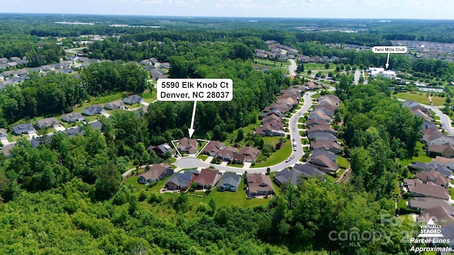 5590 Elk Knob Ct, Denver, NC 28037 - aerial overview of property's location featuring nearby suburban area and a forest