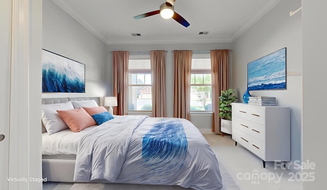 5590 Elk Knob Ct, Denver, NC 28037 - bedroom featuring light colored carpet, crown molding, and a ceiling fan