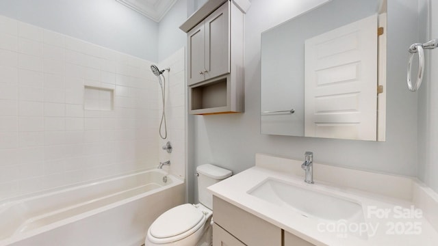 5590 Elk Knob Ct, Denver, NC 28037 - full bathroom with vanity, shower / bathtub combination, and ornamental molding