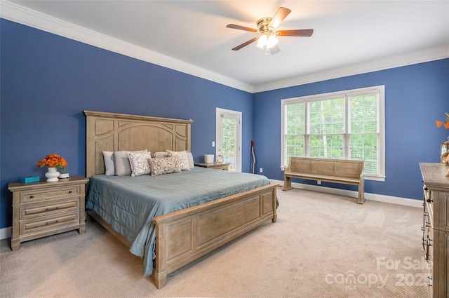 1868 Chestnut Hill Dr, Tega Cay, SC 29708 - bedroom with light carpet, ornamental molding, baseboards, and ceiling fan