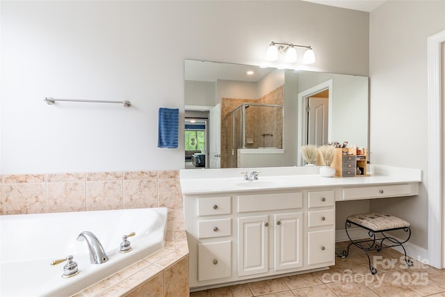 1868 Chestnut Hill Dr, Tega Cay, SC 29708 - bathroom with a bath, a stall shower, vanity, and tile patterned floors