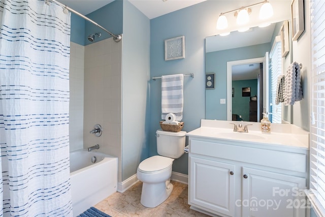1868 Chestnut Hill Dr, Tega Cay, SC 29708 - bathroom with toilet, vanity, shower / bath combo, and baseboards