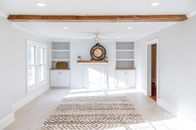 113 Elwood St, Kannapolis, NC 28081 - corridor with beam ceiling, wood finished floors, built in features, baseboards, and ornamental molding