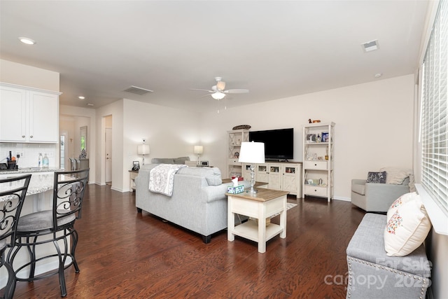 1663 Tranquility Blvd, Lancaster, SC 29720 - living area with a ceiling fan, dark wood-type flooring, recessed lighting, and baseboards