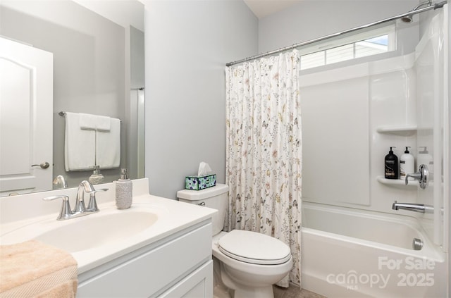 1663 Tranquility Blvd, Lancaster, SC 29720 - bathroom with vanity, toilet, and shower / bathtub combination with curtain