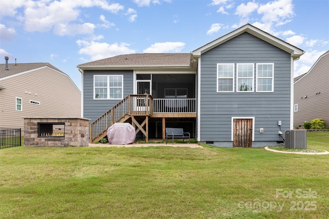 1663 Tranquility Blvd, Lancaster, SC 29720 - back of property featuring a sunroom, stairs, and central air condition unit