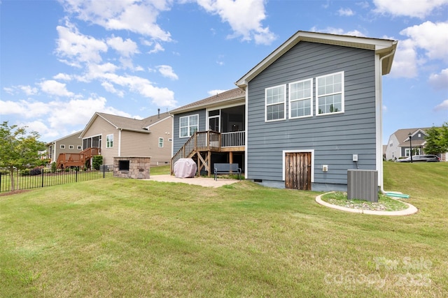 1663 Tranquility Blvd, Lancaster, SC 29720 - back of property with central AC, a sunroom, a patio area, and stairs