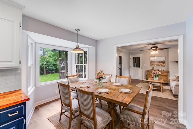 16512 Kimbolten Dr, Huntersville, NC 28078 - dining area with light wood finished floors, baseboards, and ceiling fan