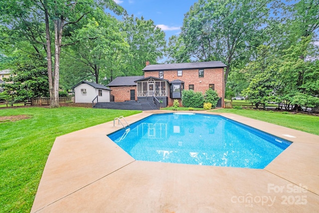 16512 Kimbolten Dr, Huntersville, NC 28078 - outdoor pool featuring a sunroom, a deck, and a patio