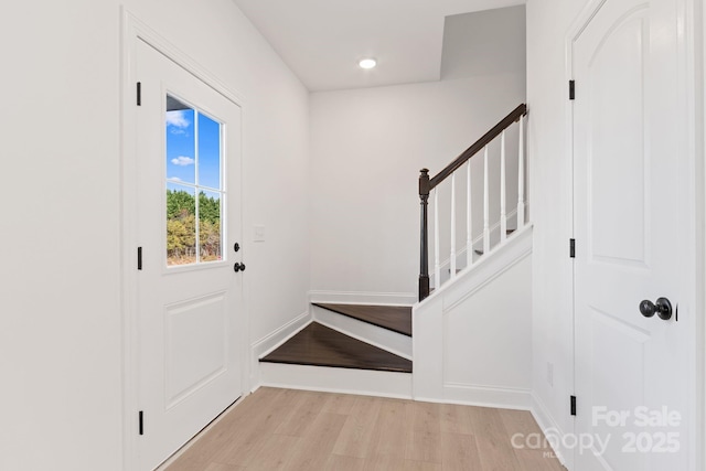 191 Cherry Springs Ln Unit 24-F, Asheville, NC 28804 - foyer featuring light wood-type flooring, stairs, recessed lighting, and baseboards