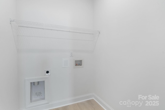 191 Cherry Springs Ln Unit 24-F, Asheville, NC 28804 - washroom with hookup for a washing machine, electric dryer hookup, light wood-style floors, and baseboards