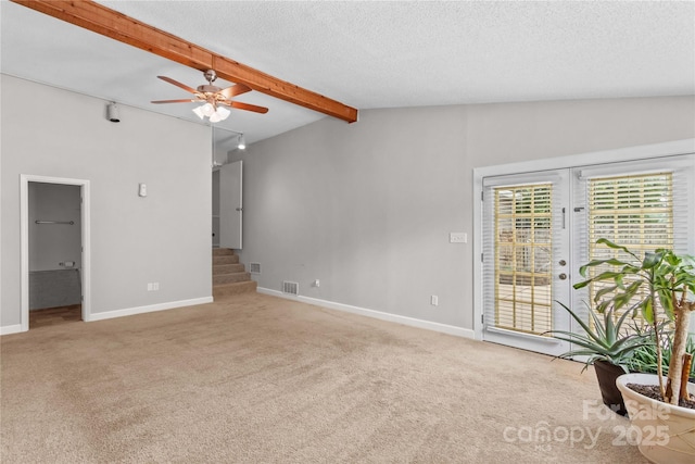 296 Hicks Creek Rd, Troutman, NC 28166 - unfurnished living room with carpet flooring, a ceiling fan, baseboards, and a textured ceiling