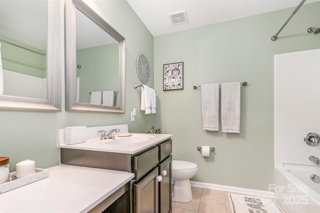5092 Nighthawk Dr, Indian Land, SC 29707 - bathroom featuring vanity, toilet, tile patterned floors, shower / tub combination, and baseboards