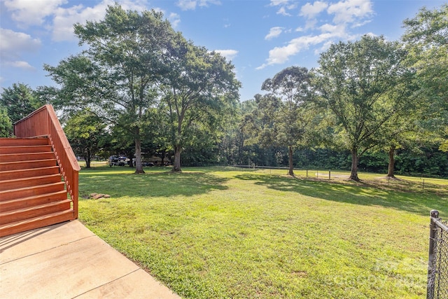 214 Silver Creek Ln, Shelby, NC 28152 - view of yard with stairway and view of wooded area