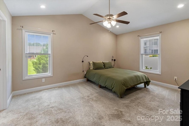 39 Curtis Miles Rd, Alexander, NC 28701 - carpeted bedroom with vaulted ceiling, baseboards, recessed lighting, and a ceiling fan