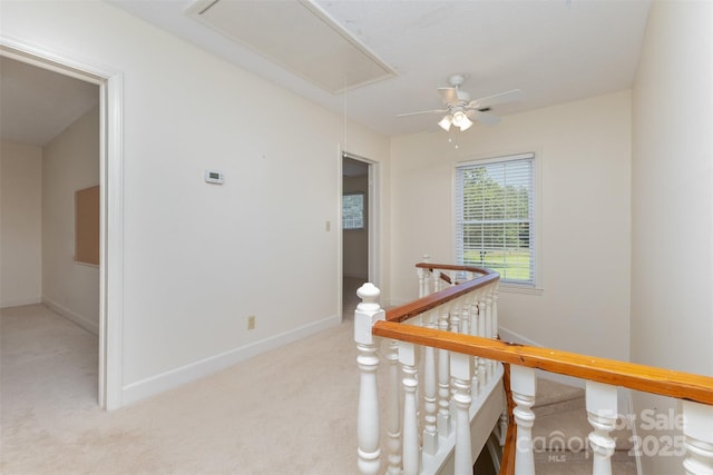 130 Merton Rd, Lawndale, NC 28090 - hallway with attic access, an upstairs landing, carpet flooring, and baseboards